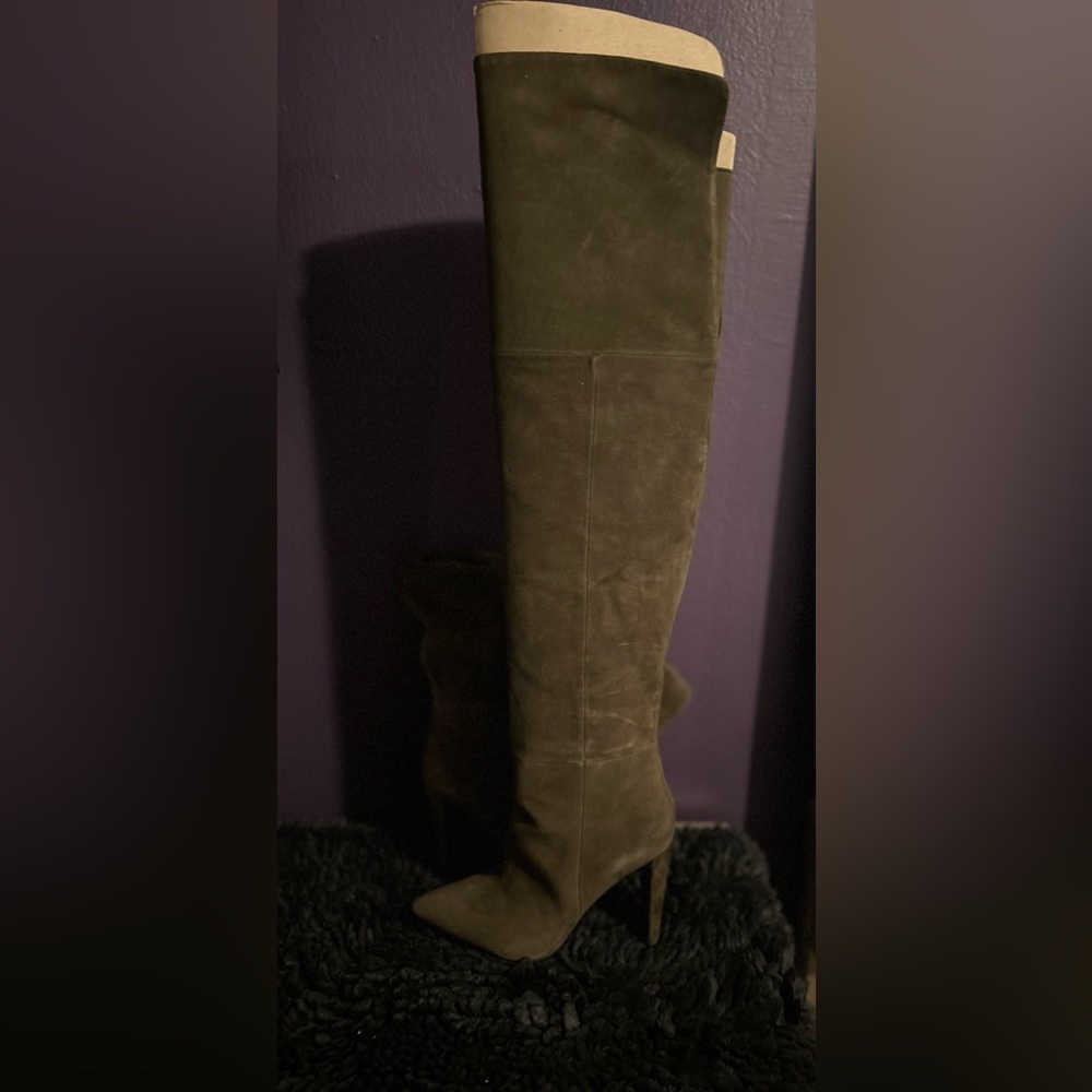 Over the knee hunter green suede boots